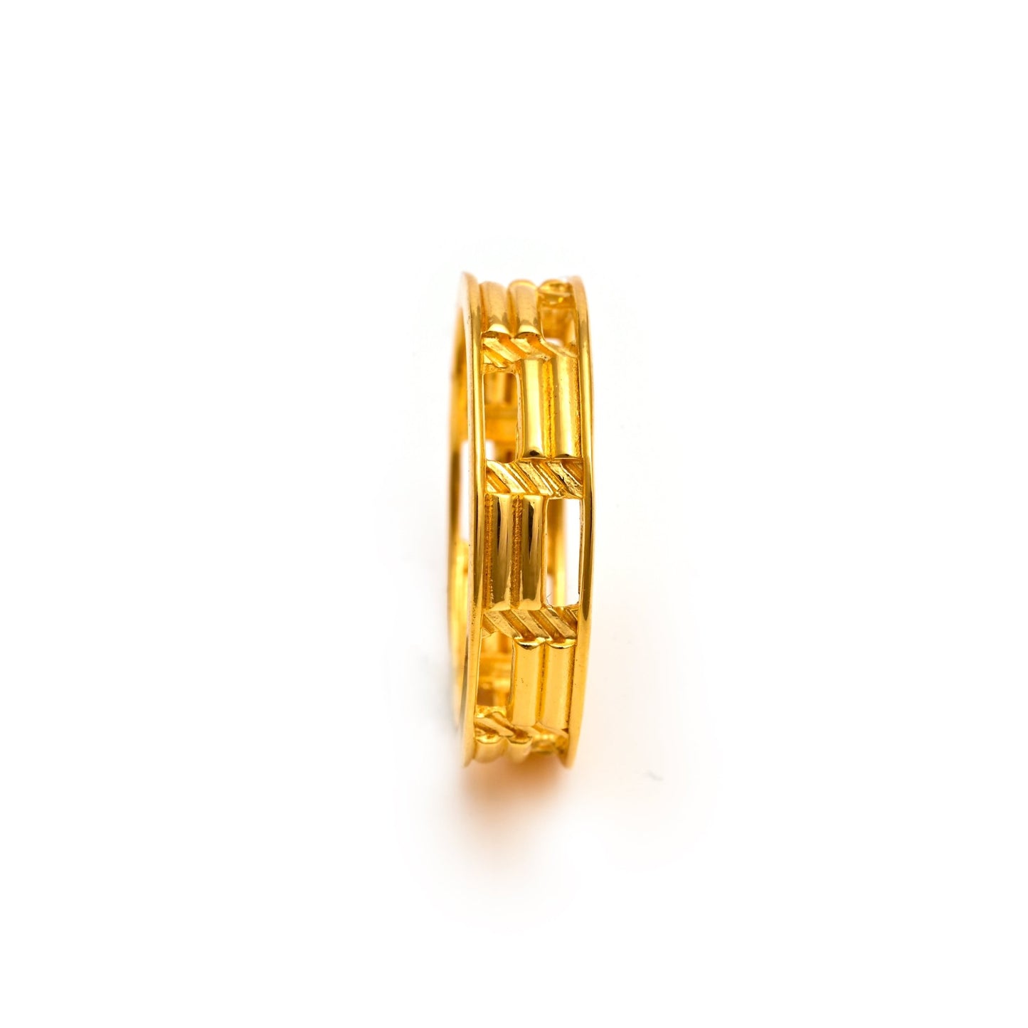 The Patterned Golden Silver Band Ring - Vinayak - House of Silver