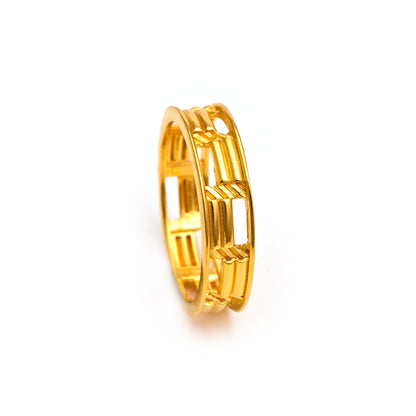 The Patterned Golden Silver Band Ring - Vinayak - House of Silver