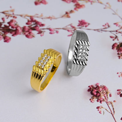 The Patterned Zirconia Accent Ring - Vinayak - House of Silver