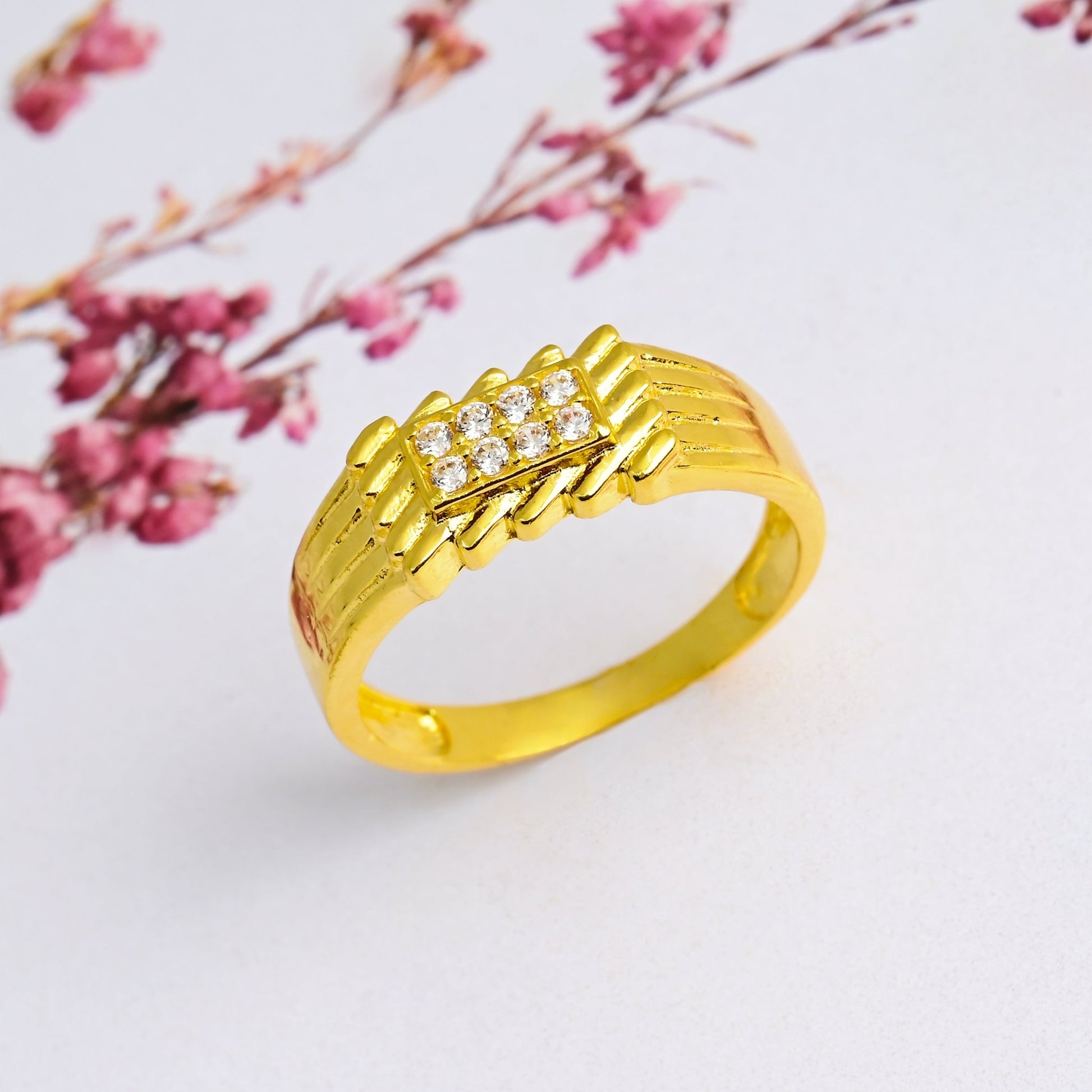 The Patterned Zirconia Accent Ring - Vinayak - House of Silver