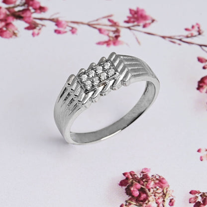 The Patterned Zirconia Accent Ring - Vinayak - House of Silver