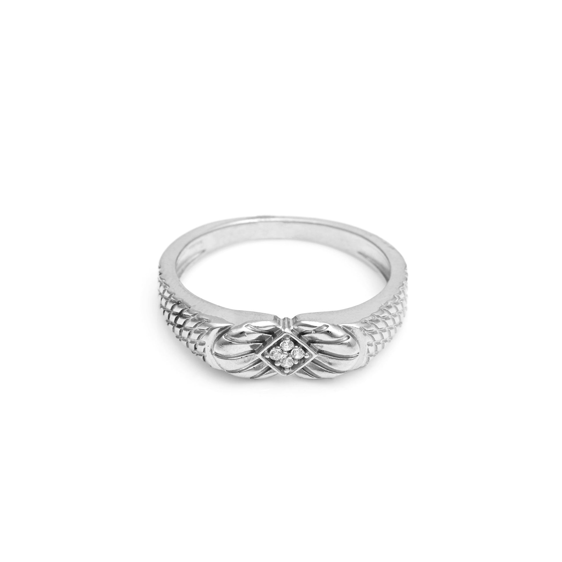 The Patterned Zirconia Statement Ring - Vinayak - House of Silver