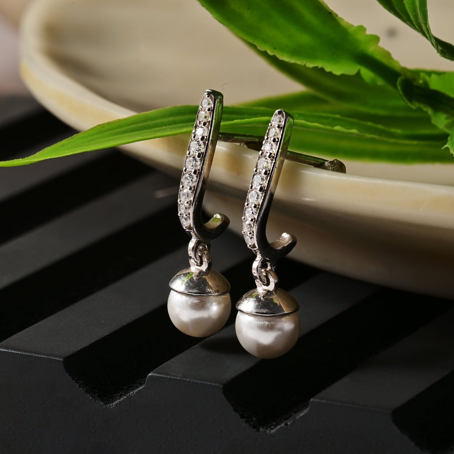 The Pearl Drop Zirconia Silver Danglings - Vinayak - House of Silver