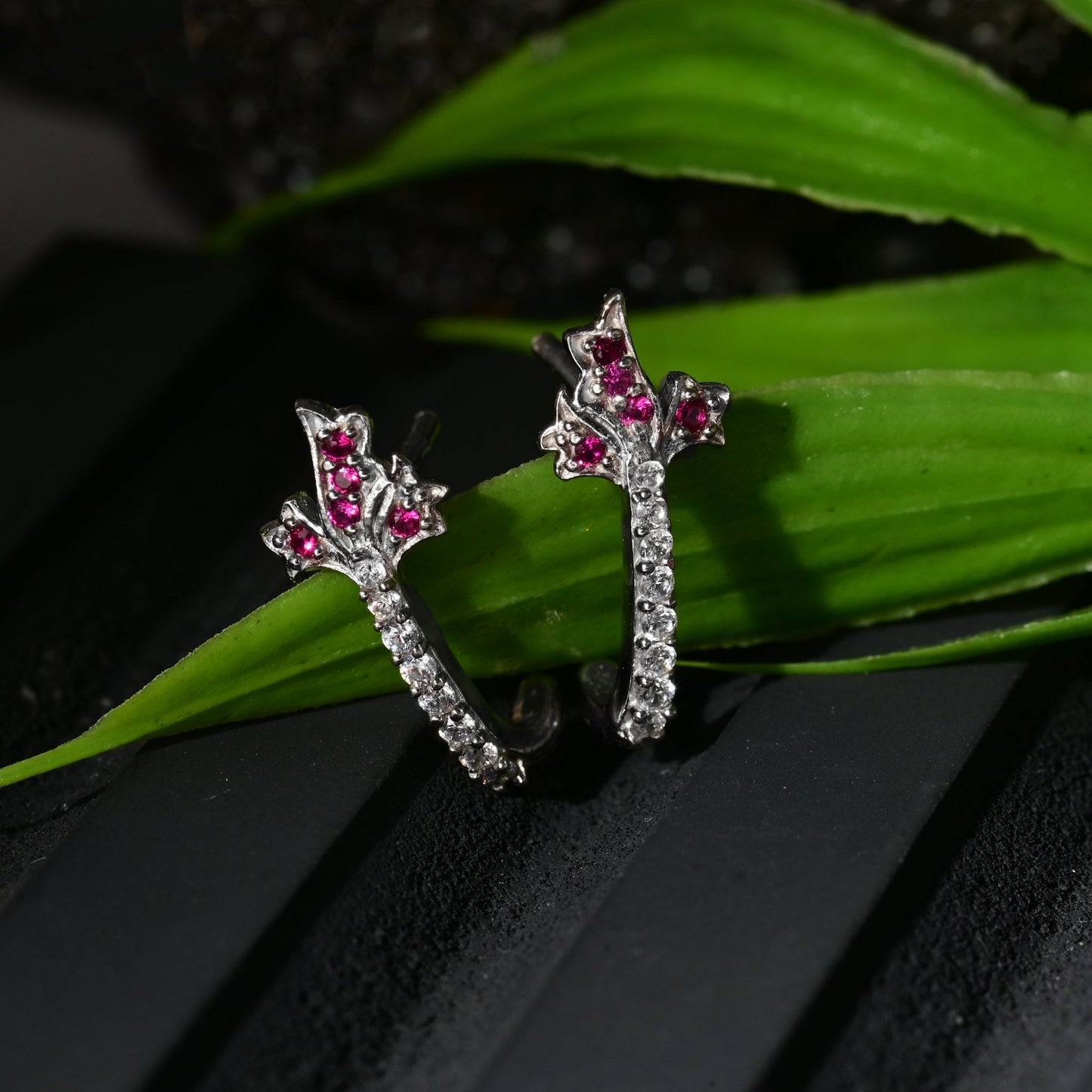 The Pink Bloom Sparkle Silver Earrings - Vinayak - House of Silver