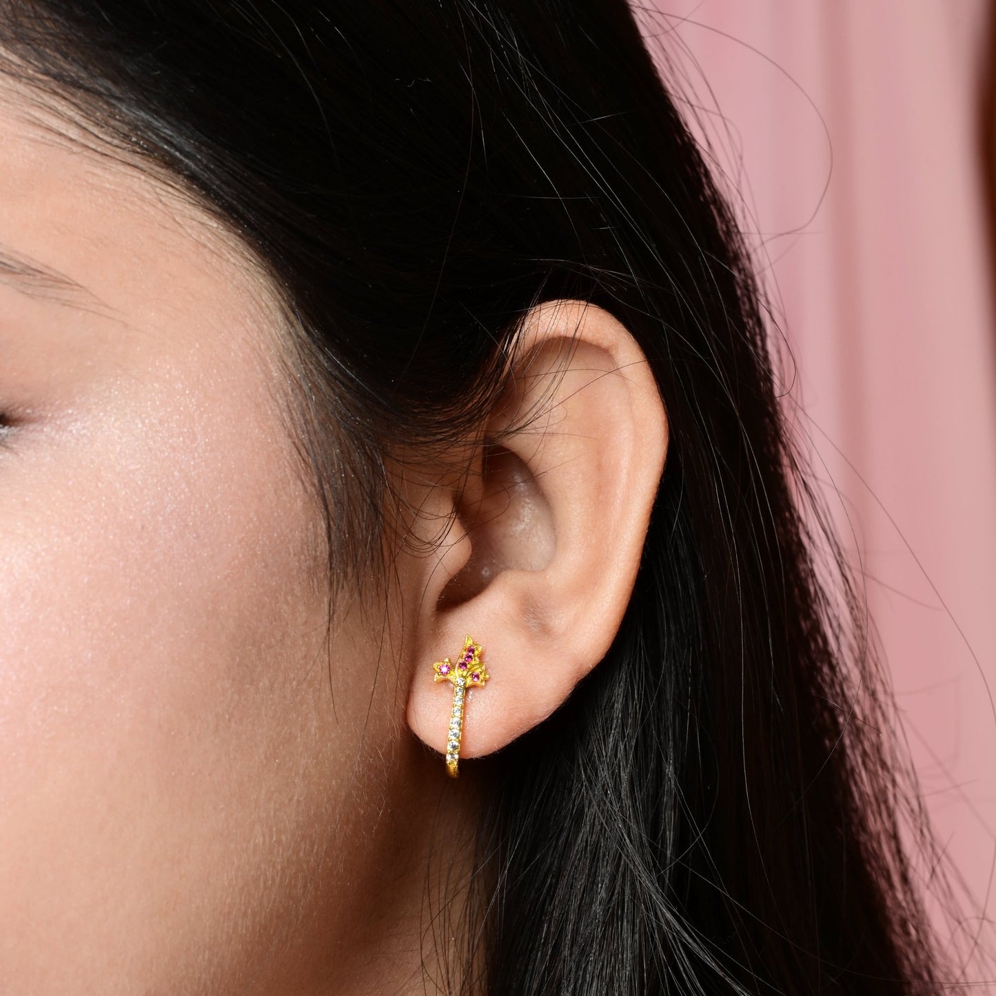 The Pink Bloom Sparkle Silver Earrings - Vinayak - House of Silver