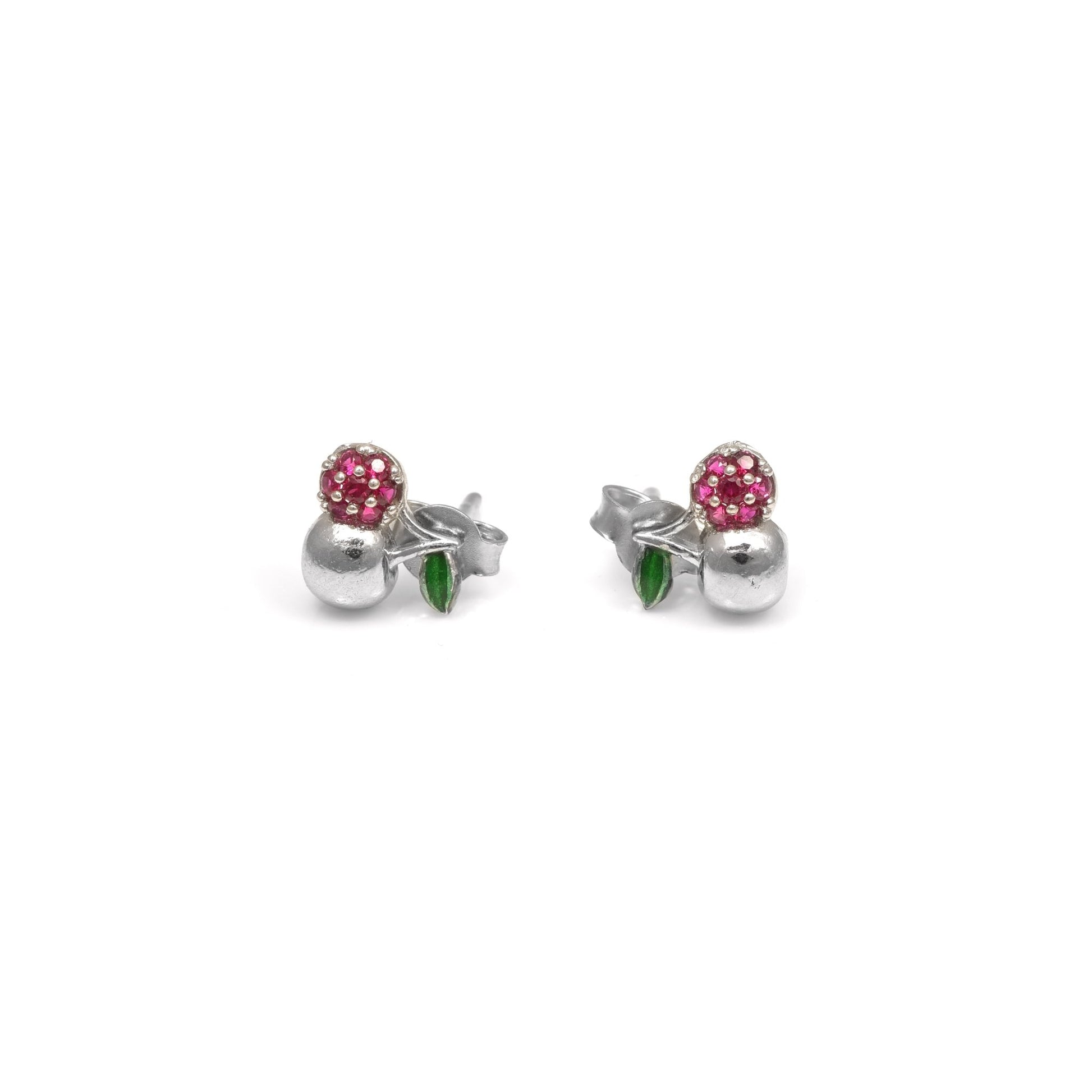 The Pink Cherry Bloom Silver Stud Earrings - Vinayak - House of Silver