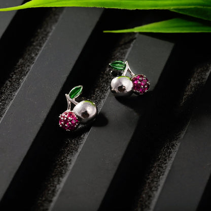 The Pink Cherry Bloom Silver Stud Earrings - Vinayak - House of Silver