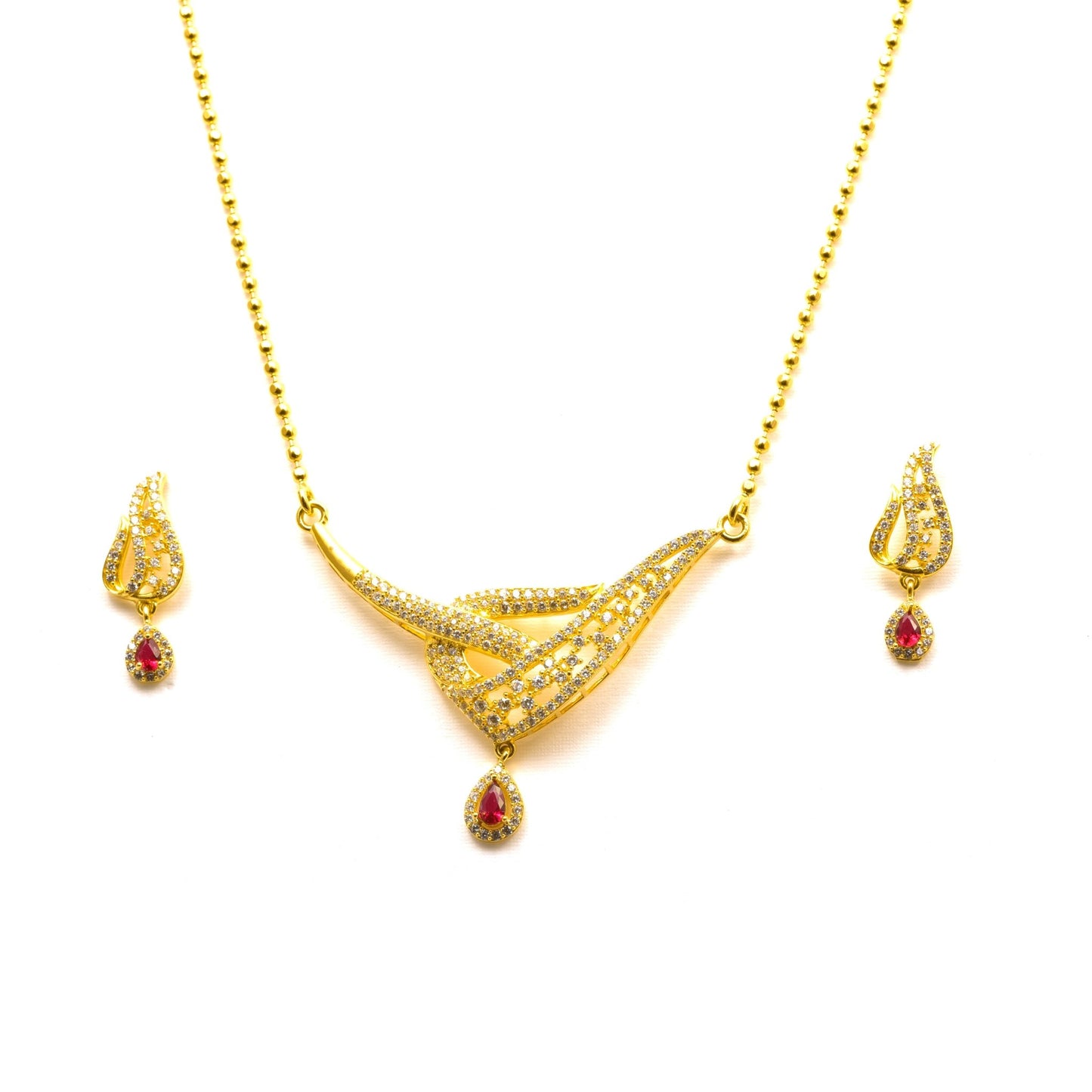 The Pink Radiance Necklace Set - Vinayak - House of Silver