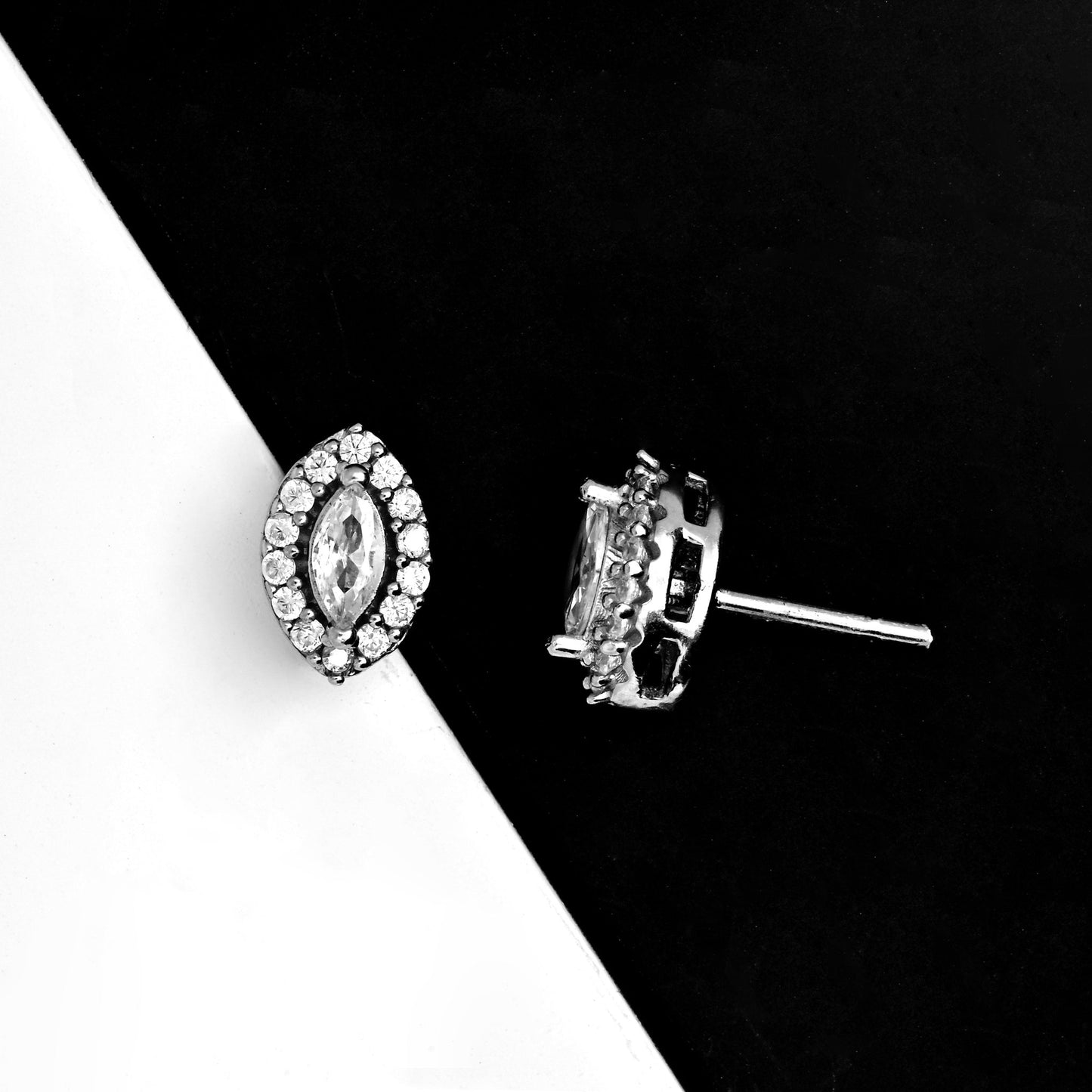 The Radiant Oval Cluster Stud Earrings - Vinayak - House of Silver