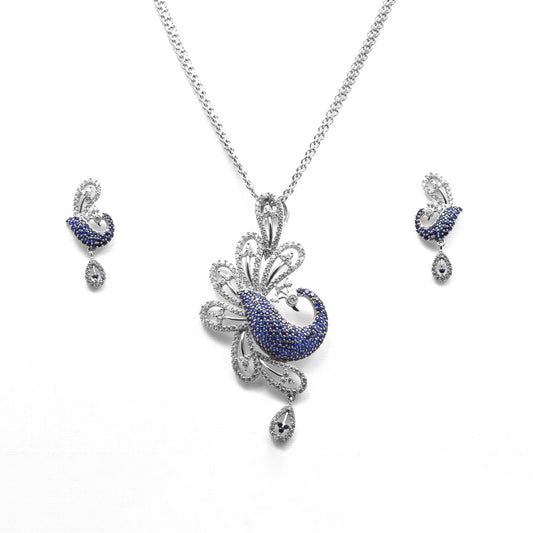 The Royal Plumage Zirconia Necklace Set - Vinayak - House of Silver