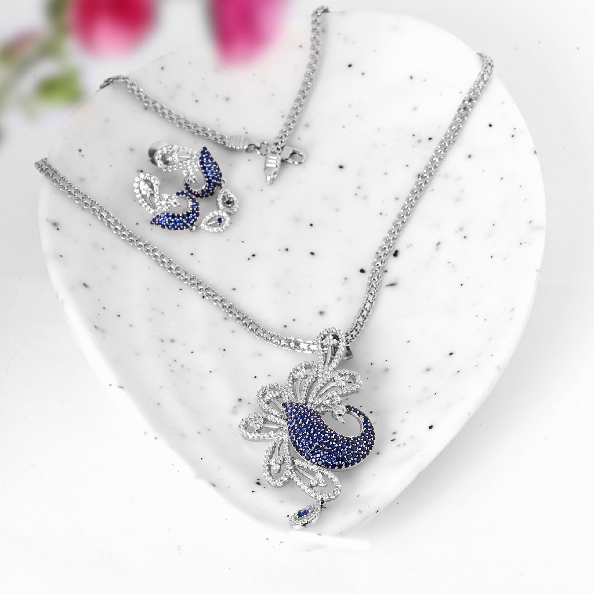 The Royal Plumage Zirconia Necklace Set - Vinayak - House of Silver