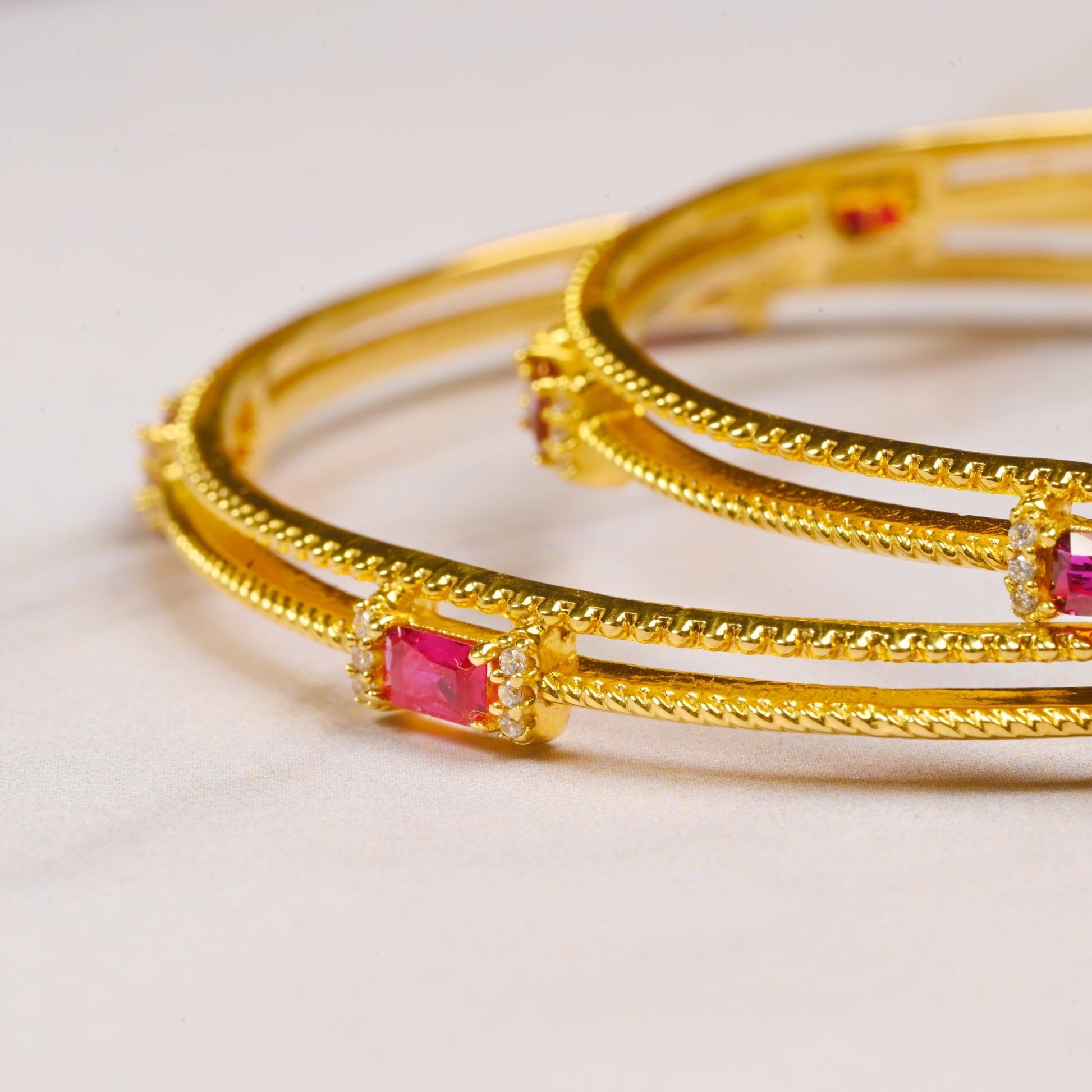 The Ruby Radiance Silver Bangles (Set of 2) - Vinayak - House of Silver