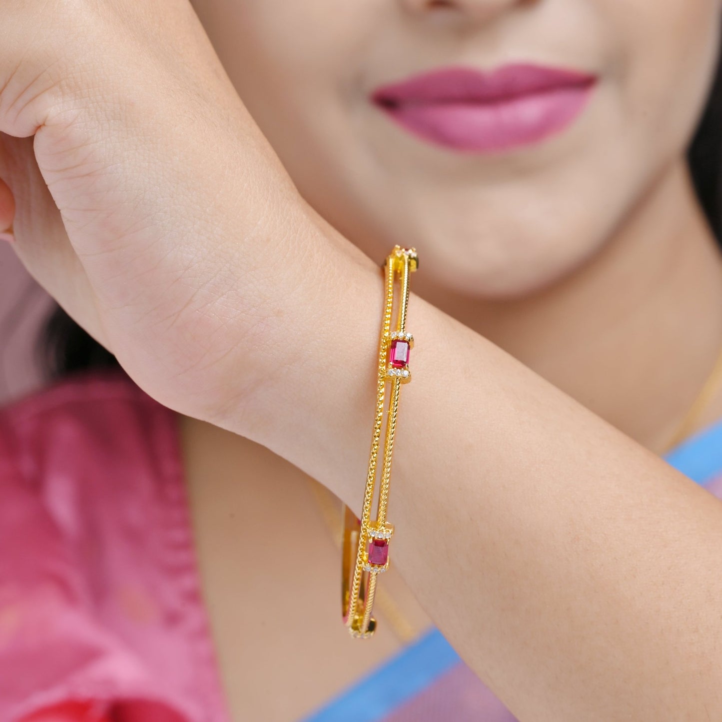 The Ruby Radiance Silver Bangles (Set of 2) - Vinayak - House of Silver