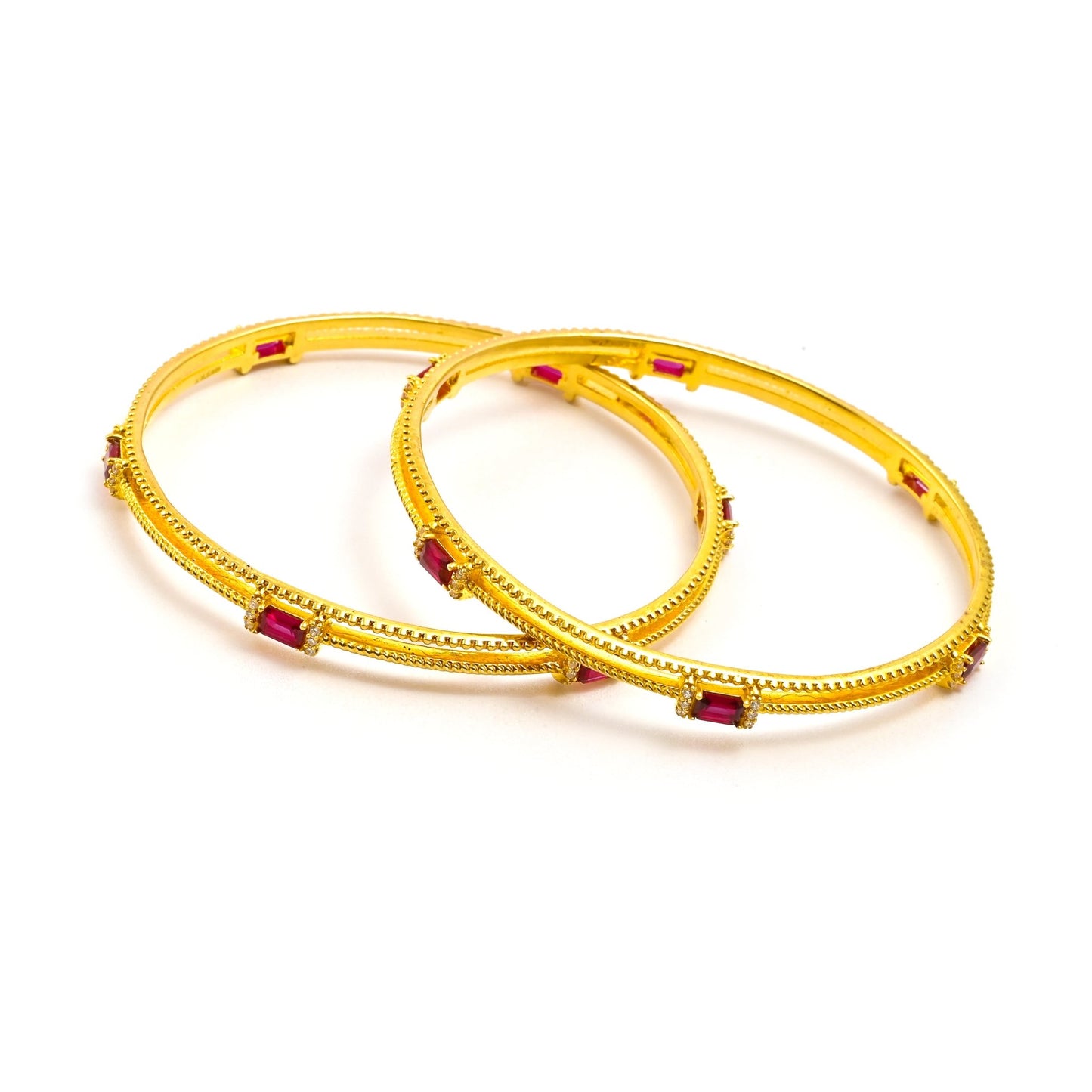 The Ruby Radiance Silver Bangles (Set of 2) - Vinayak - House of Silver