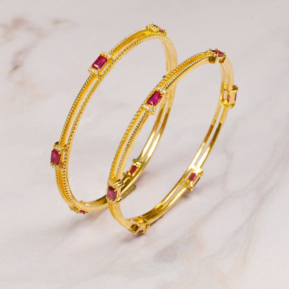 The Ruby Radiance Silver Bangles (Set of 2) - Vinayak - House of Silver