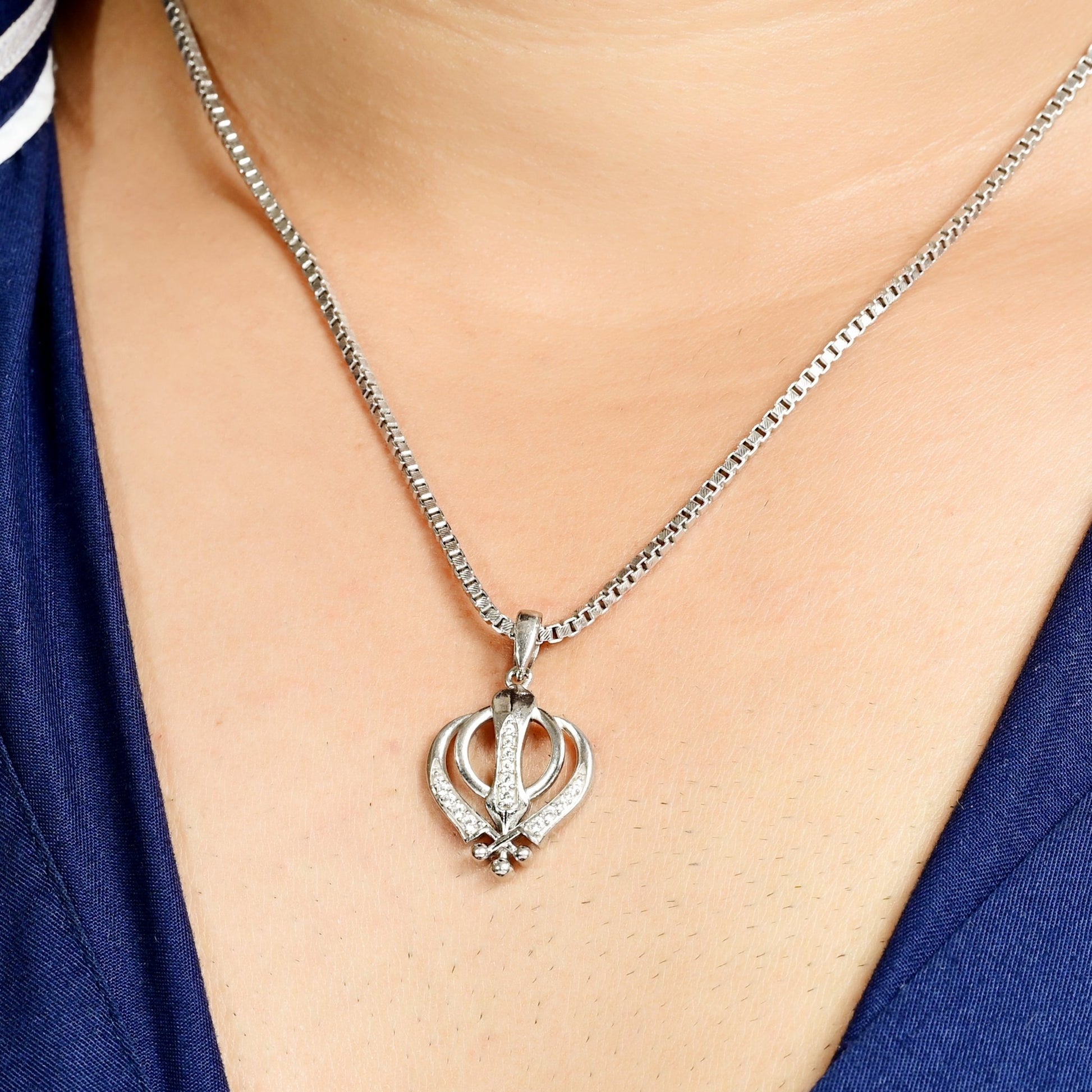 The Sikh Khanda Zirconia Pendant - Vinayak - House of Silver