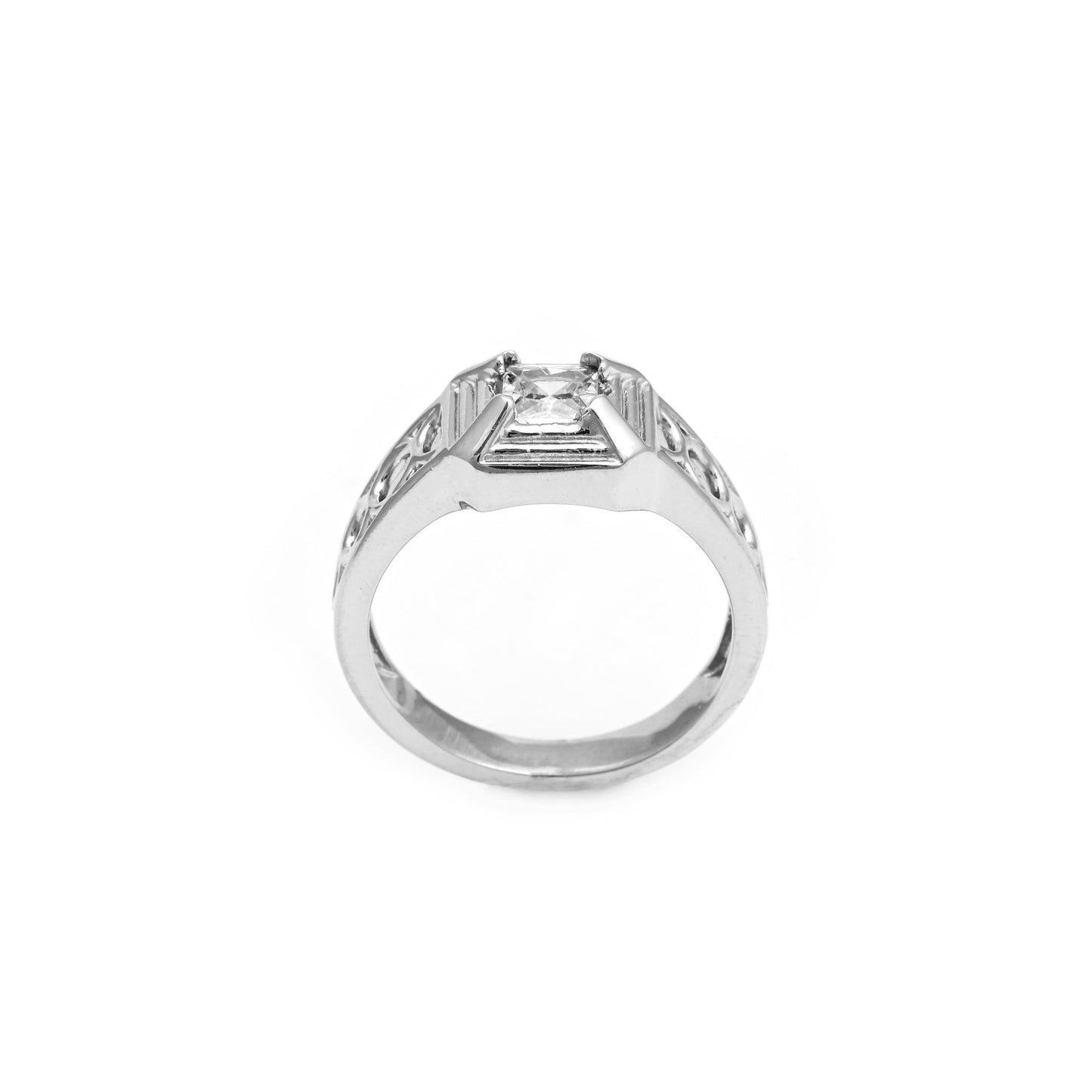 The Solitaire Patterned Silver Ring - Vinayak - House of Silver