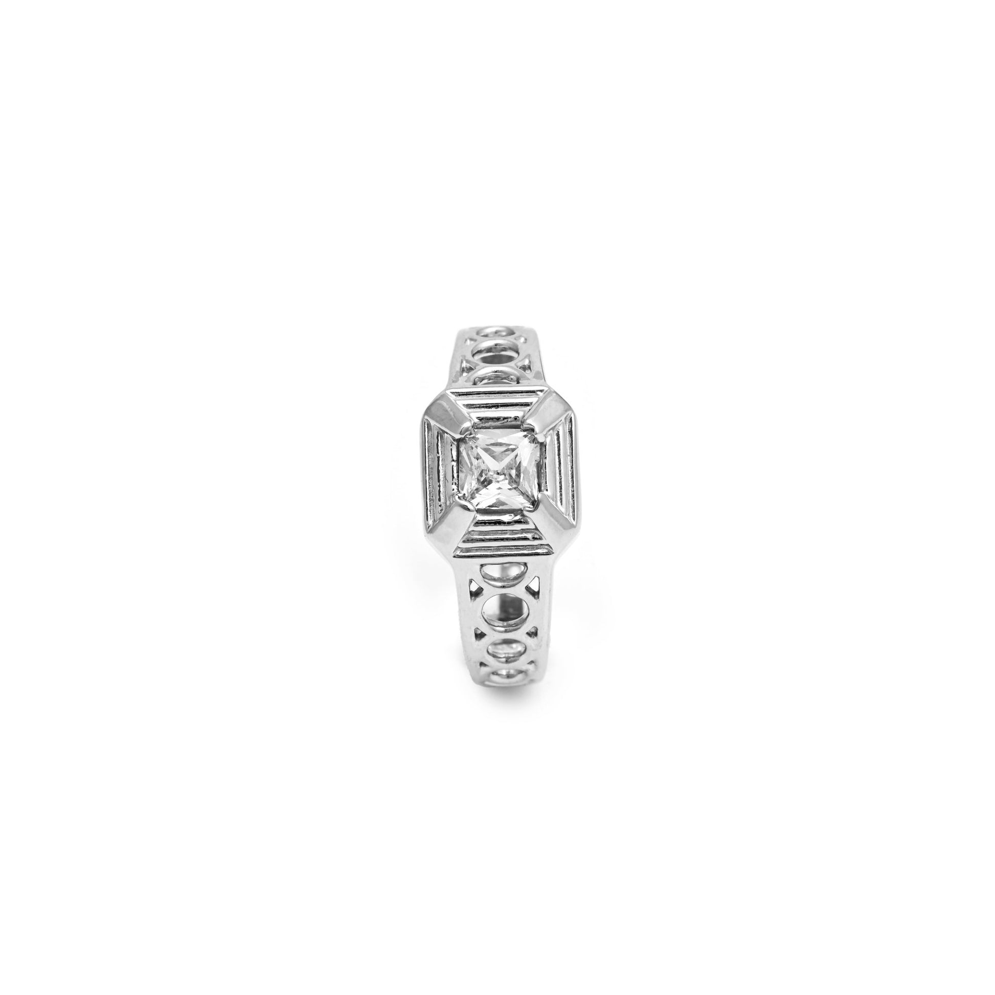 The Solitaire Patterned Silver Ring - Vinayak - House of Silver