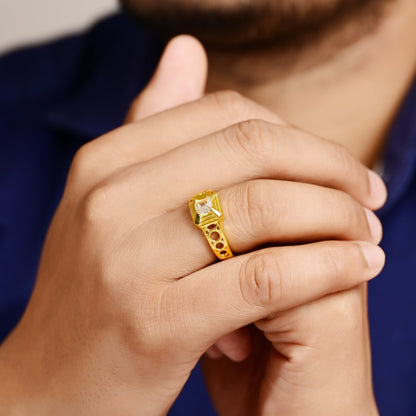 The Solitaire Patterned Silver Ring - Vinayak - House of Silver