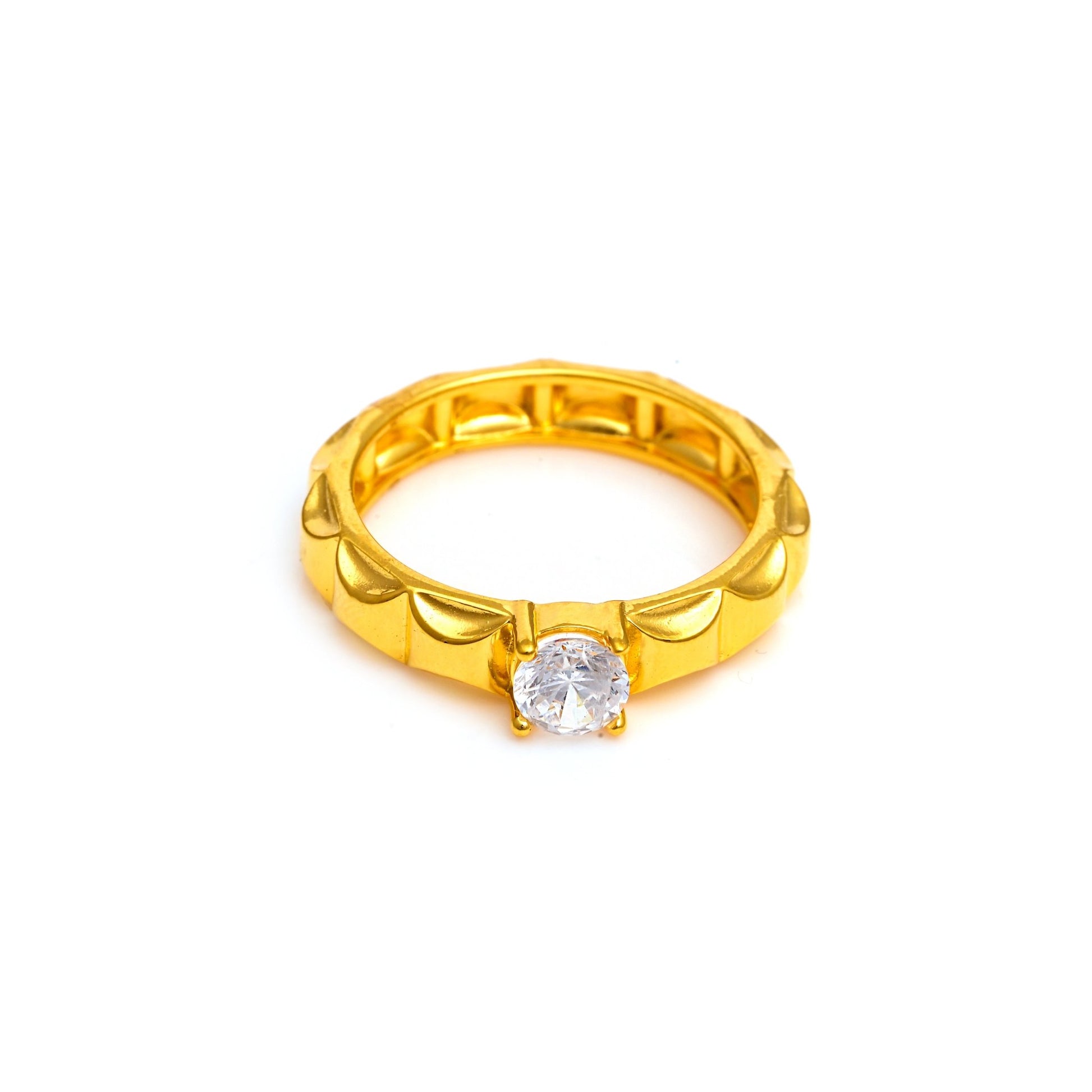 The Solitaire Zirconia Patterned Ring - Vinayak - House of Silver