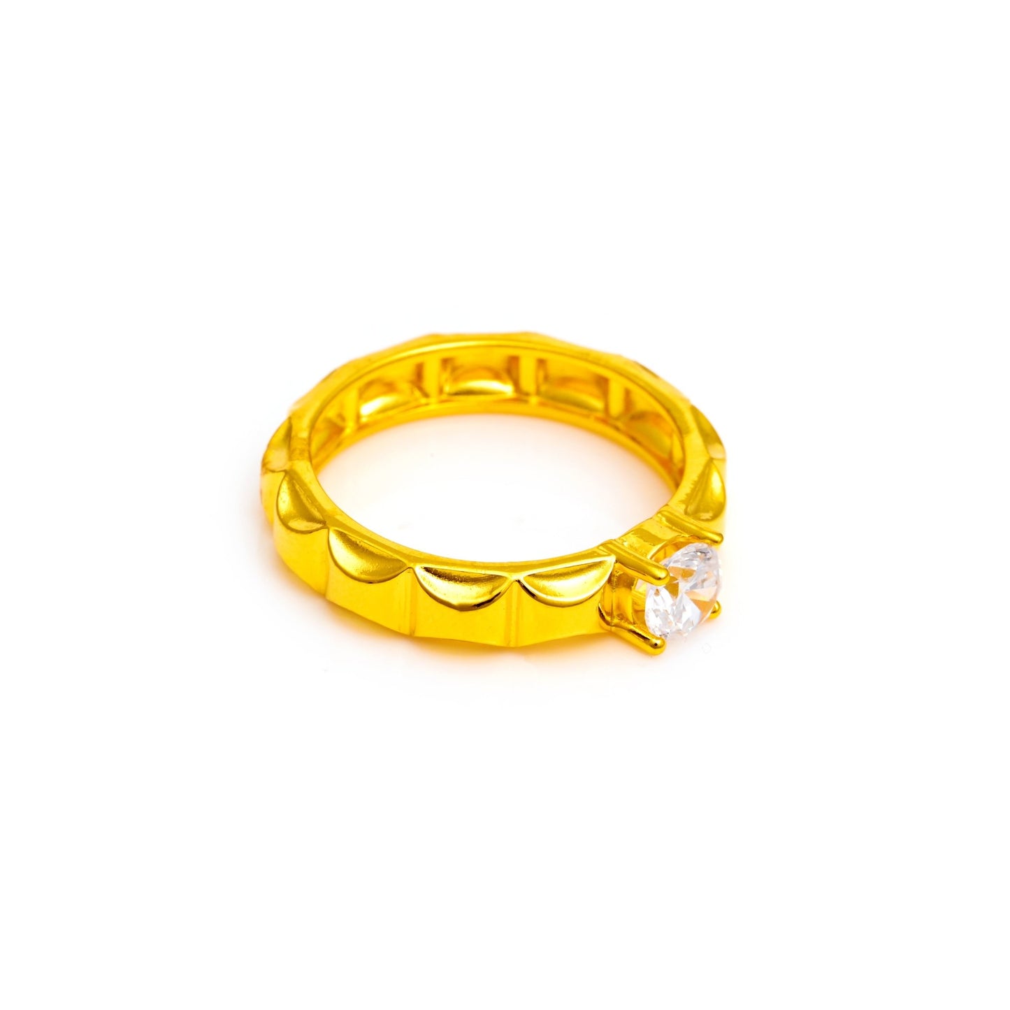 The Solitaire Zirconia Patterned Ring - Vinayak - House of Silver