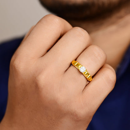 The Solitaire Zirconia Patterned Ring - Vinayak - House of Silver