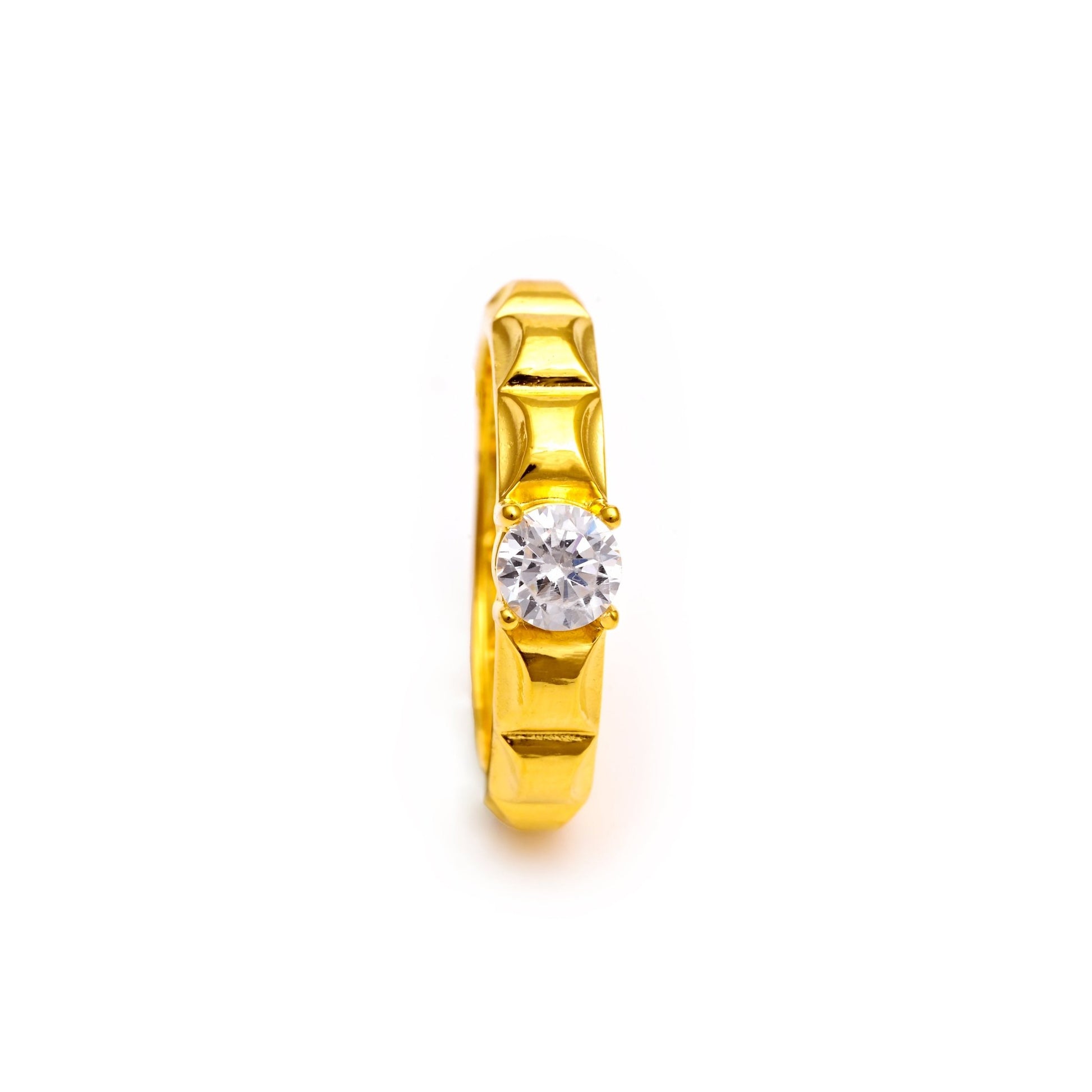 The Solitaire Zirconia Patterned Ring - Vinayak - House of Silver