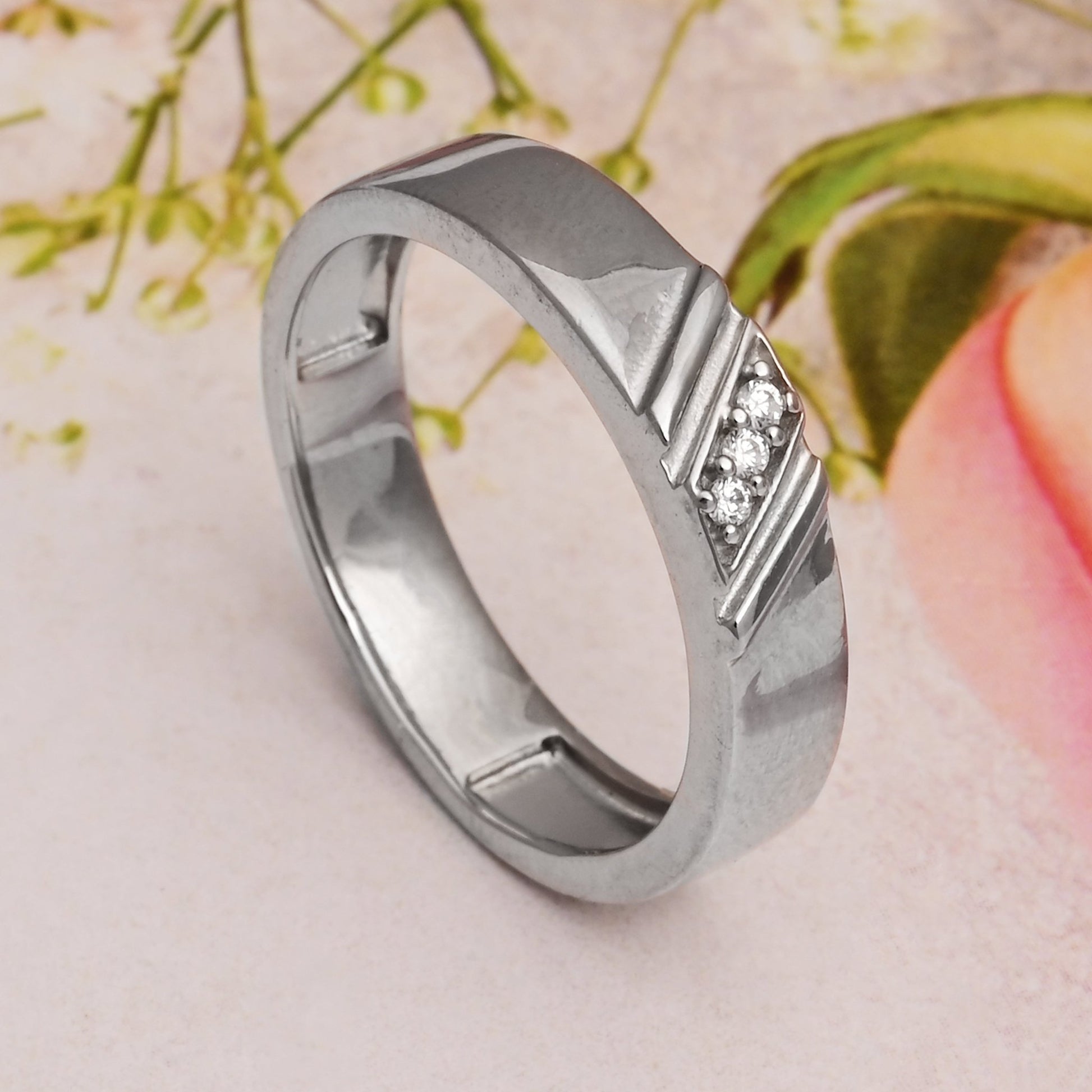 The Subtle Zirconia Accent Band Ring - Vinayak - House of Silver