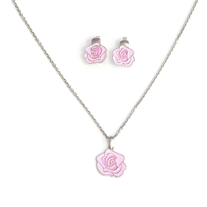 The Sweet Rosebud Silver Necklace Set - Vinayak - House of Silver