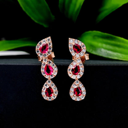 The Trinity Ruby and Zirconia Drop Earrings - Vinayak - House of Silver