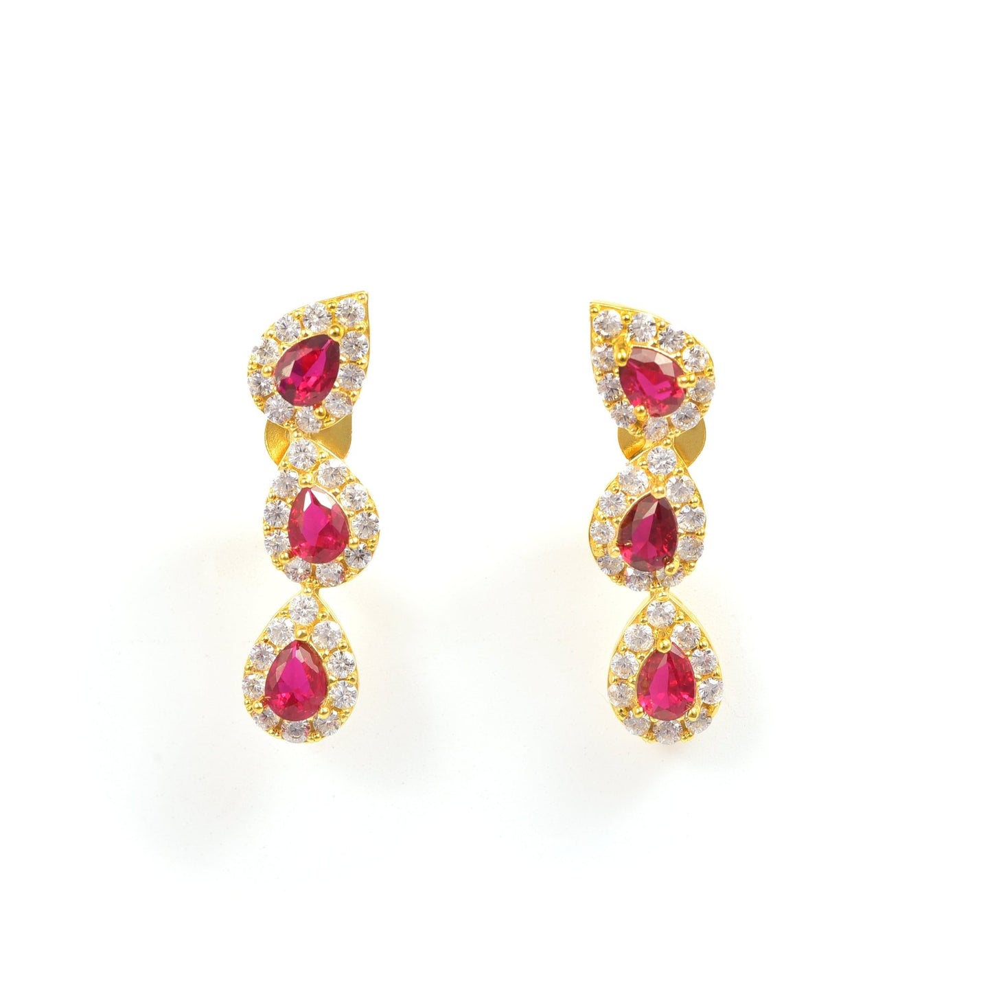 The Trinity Ruby and Zirconia Drop Earrings - Vinayak - House of Silver