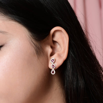 The Trinity Ruby and Zirconia Drop Earrings - Vinayak - House of Silver