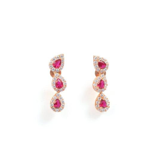 The Trinity Ruby and Zirconia Drop Earrings - Vinayak - House of Silver