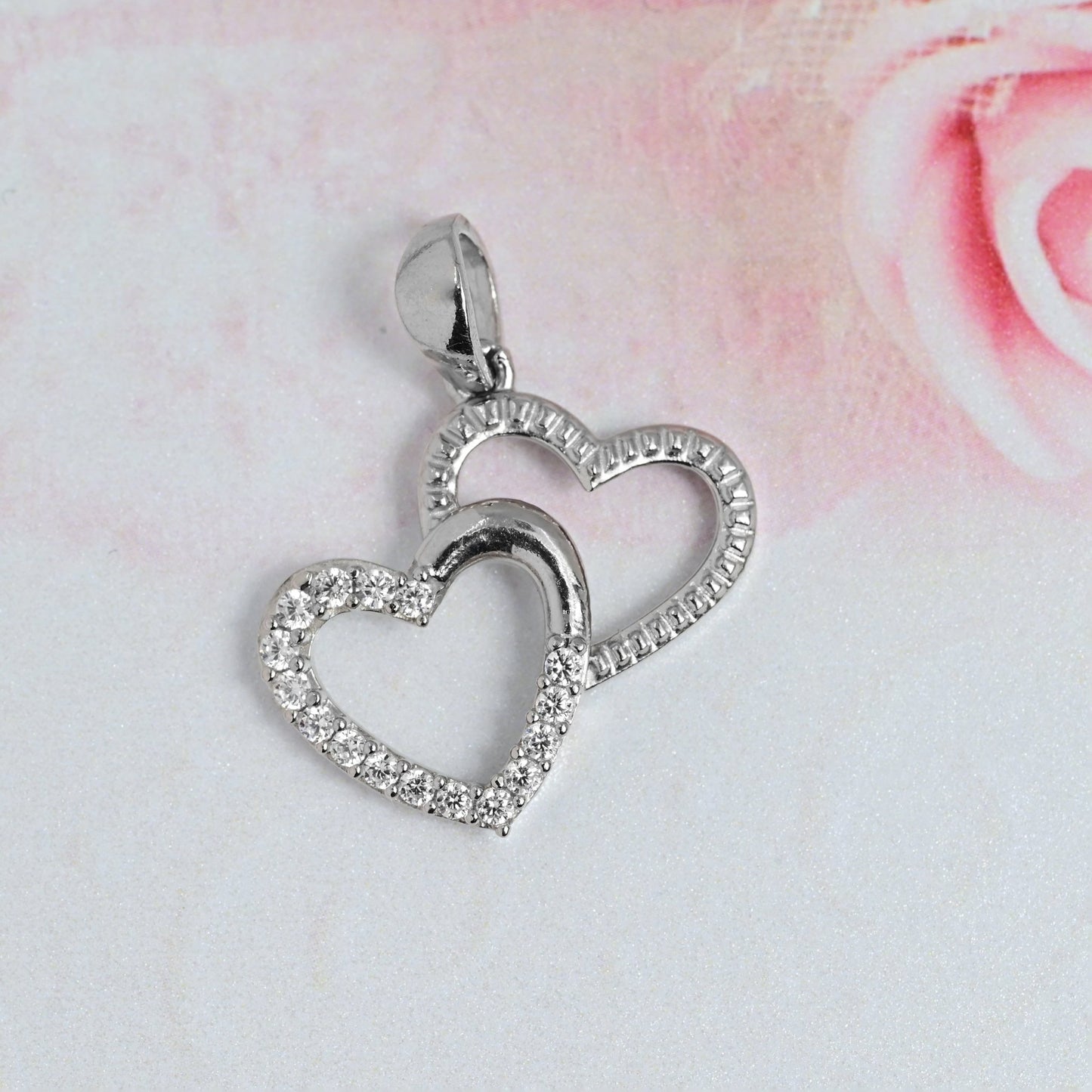 The Twin Hearts Zirconia Pendant - Vinayak - House of Silver