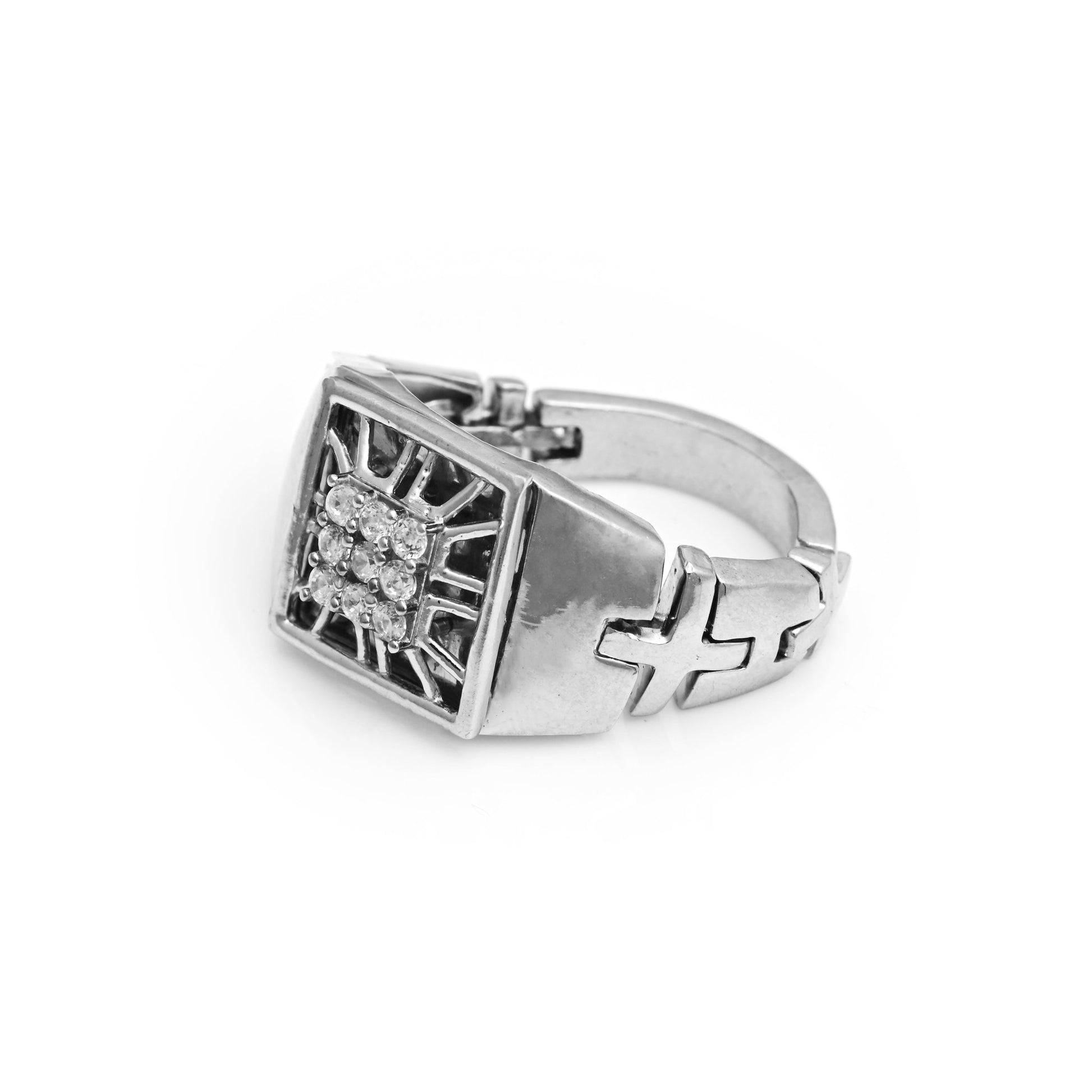 The Zirconia Accent Patterned Ring - Vinayak - House of Silver