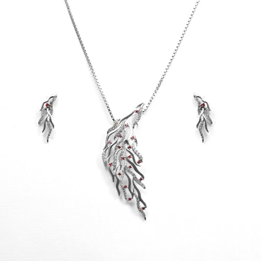 The Zirconia Fiery Necklace Set - Vinayak - House of Silver